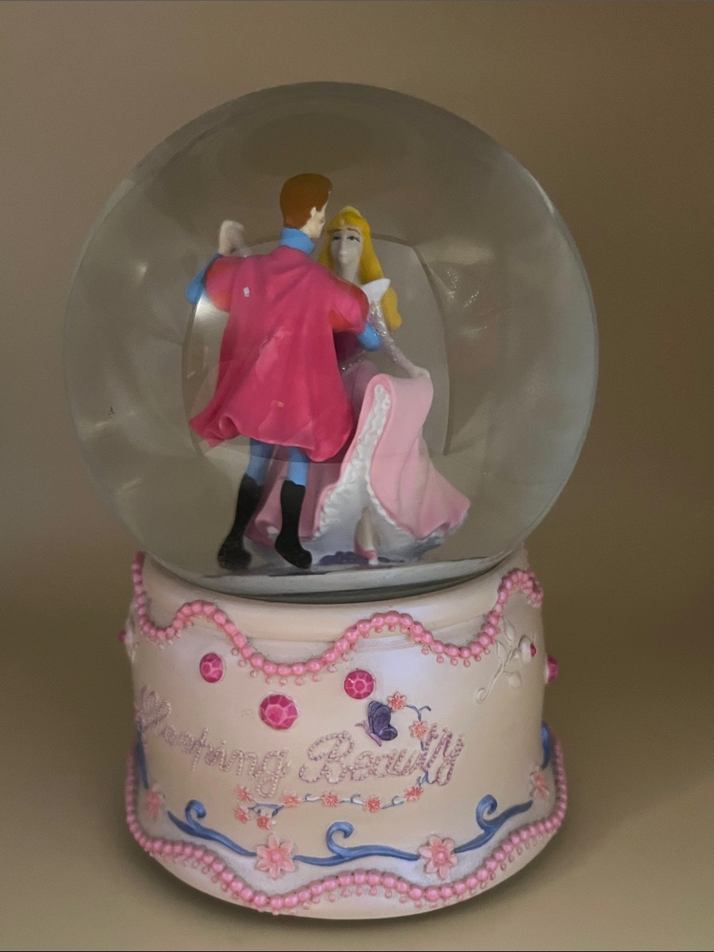 Sleeping Beauty Pink Snow Globe Music Box
